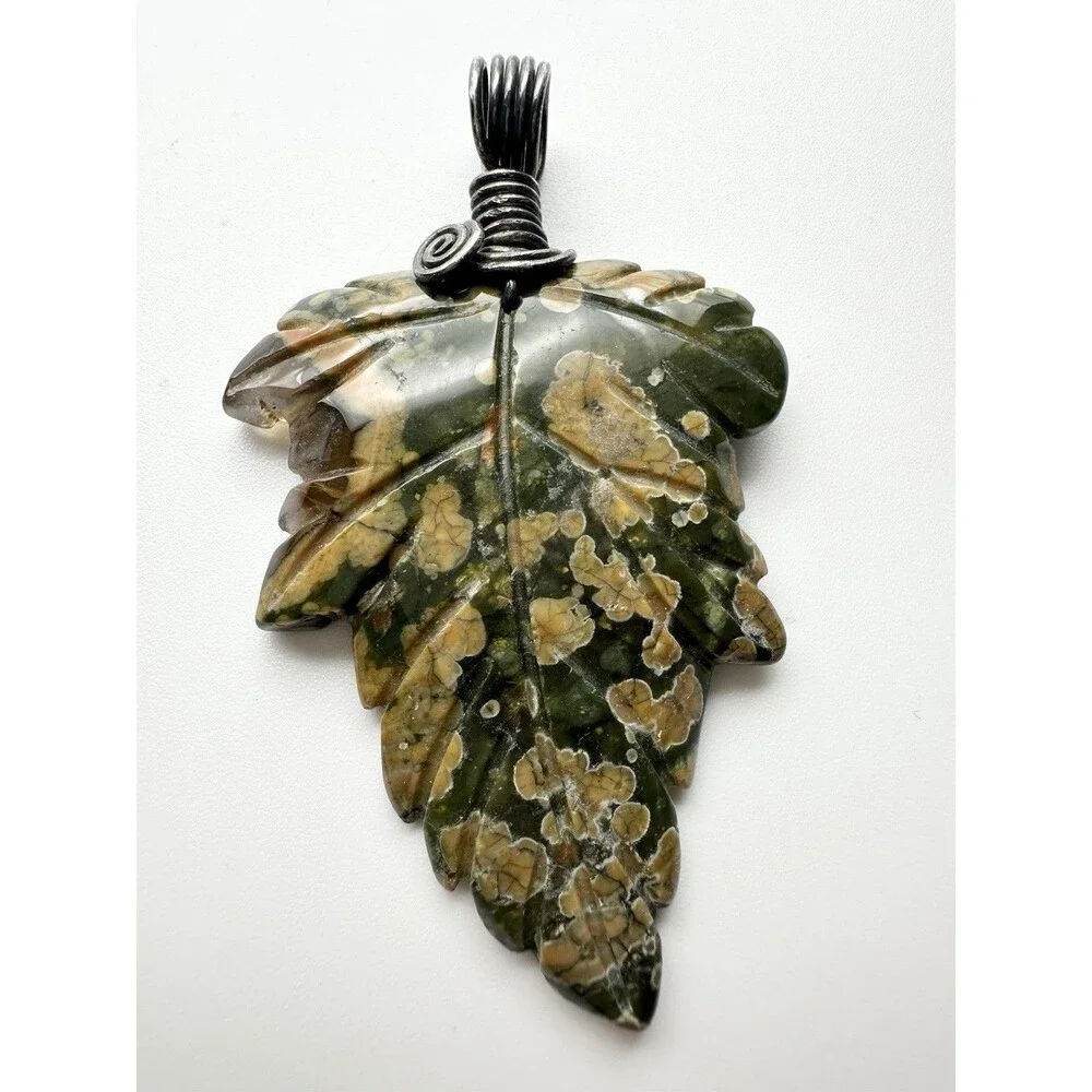 Handmade Ocean Jasper Leaf Pendant Large